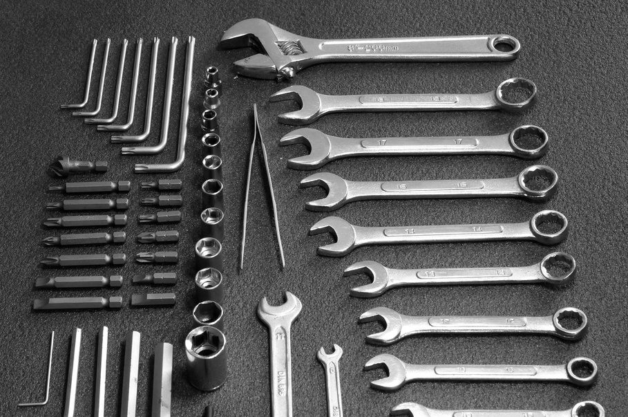 Hardware tools laid in order close up